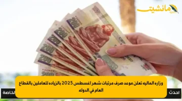وزارة المالية تعلن موعد صرف مرتبات شهر أغسطس 2025 بالزيادة للعاملين بالقطاع العام في الدولة